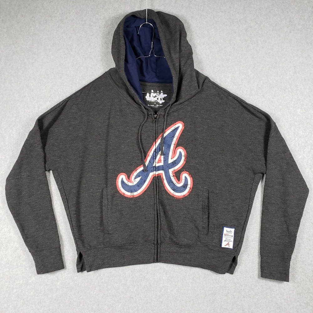 Touch by Alyssa Milano Women S Full Zip Hoodie Heather Gray Blue Logo Sweatshirt